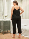 Plus Size Lace Trim Slit Cami and Pants Pajama Set