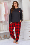 Plus Size Heart Graphic Top and Plaid Joggers Lounge Set