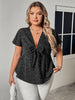 Plus Size V-Neck Front Bow Flutter Sleeve Blouse