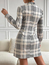 Houndstooth Mock Neck Cinched Mini Dress