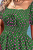 Polka Dot Square Neck Smocked Waist Dress