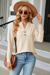 Notched Neck Long Sleeve Buttoned Blouse