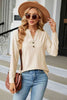 Notched Neck Long Sleeve Buttoned Blouse