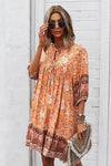 Bohemian Tie Neck Mini Dress