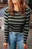 Striped Round Neck Long Sleeve Knit Top