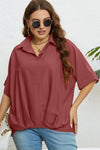 Plus Size Collared Half Sleeve Hem Detail Top