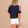 Women Tops Solid Color Loose V-Neck Strapless Short Sleeve T-Shirt - Women's Top - Verzatil 