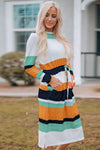 Striped Drawstring Waist Side Slit Midi Dress