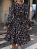 Printed Tie Belt Balloon Sleeve Dress