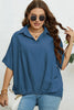 Plus Size Collared Half Sleeve Hem Detail Top