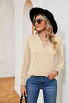 Notched Neck Long Sleeve Blouse