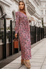 Printed V-Neck Long Sleeve Maxi Dress