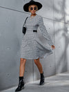 Houndstooth Long Sleeve Round Neck Dress