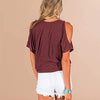 Women Tops Solid Color Loose V-Neck Strapless Short Sleeve T-Shirt - Women's Top - Verzatil 