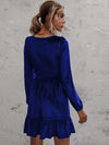 Plunge Long Sleeve Ruffle Hem Dress