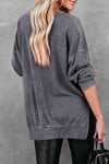 Waffle Knit Side Slit Drop Shoulder Sweatshirt