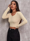 Top Women Retro Tight-Fitting Sexy Zipper Sweater Short Cardigan Long-Sleeved T-Shirt - Women's Top - Verzatil 