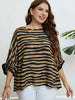 Plus Size Striped Three-Quarter Sleeve Boat Neck Top