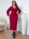 Plus Size Surplice Neck Tie Waist Dress