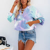 Tie-Dye Printed Long-Sleeved Hooded Lace-Up Sweatshirt - Verzatil 