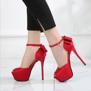 Super high heel waterproof platform silk back with bow - Women's shoes - Verzatil 