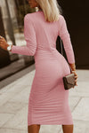 Ruched Surplice Long Sleeve Midi Dress