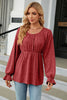 Round Neck Flounce Sleeve Blouse