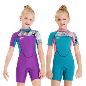 Girls Snorkeling, Surfing, Sunscreen And Cold-Proof Autumn And Winter Short-Sleeved Swimwear - Verzatil 