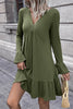 V-Neck Flounce Sleeve Ruffle Hem Mini Dress