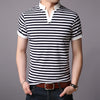 Men's stand up collar fashion stripe short sleeve T-shirt - Verzatil 