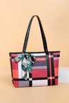 Color Block Tie Detail PU Leather Tote Bag