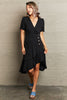 Decorative Button Surplice Ruffle Hem Dress