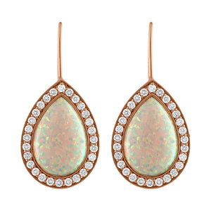 14K Rose gold earrings. Contain 1.00 ctw diamonds and two pear shape opals - Verzatil 