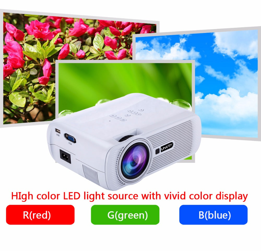 UHAPPY - U80 LED HD Mini Projektor Beamer - 1080P - mit HDMI, USB, SD, VGA  und AV Anschluss - schwarz