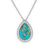 Silver 925 ladies pendant. Contain a Pear shape turquoise and 1.00ctw cubic zirconias. Box chain 16" inches long - Verzatil 