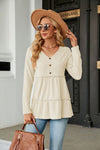 Long Sleeve V-Neck Cable-Knit Blouse