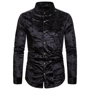 Fashion Trend Diamond Velvet High-end Men's Lapel Long-sleeved Shirt - Verzatil 