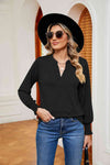 Notched Neck Long Sleeve Blouse