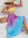 Color Block Tie Shoulder Smocked Maxi Dress