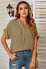 Notched Neck Slit Cuffed Blouse