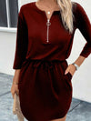 Zip-Up Round Neck Dress