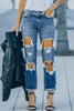 Distressed Frayed Trim Straight Leg Jeans