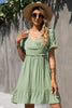 Smocked Waist Flounce Sleeve Ruffle Hem Dress