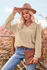 V-Neck Dropped Shoulder Waffle-Knit Blouse