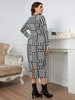 Plus Size Houndstooth Button-Down Long Sleeve Dress