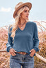 V-Neck Dropped Shoulder Waffle-Knit Blouse