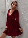 Plunge Long Sleeve Ruffle Hem Dress