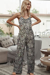 Animal Print Spaghetti Strap Jumpsuit with Pockets