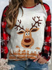 Plus Size Reindeer Graphic Round Neck Long Sleeve T-Shirt