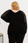 Plus Size Sheer Striped Sleeve V-Neck Top